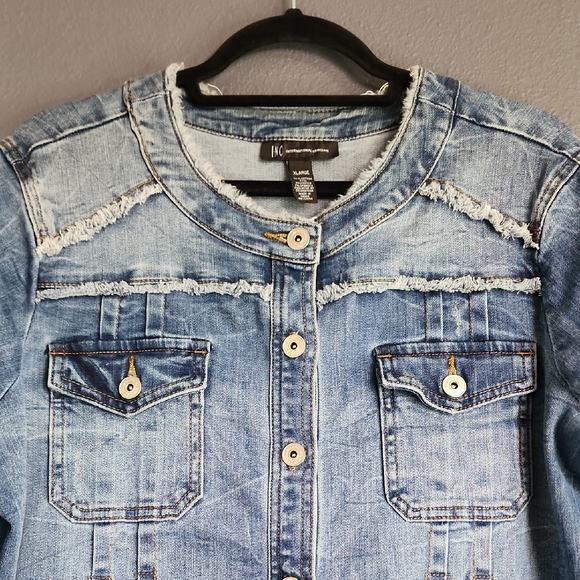 INC International Concepts Distressed Blue Jean Jacket - Picture 5 of 5